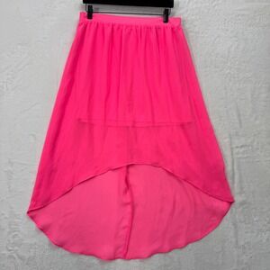 No Boundaries Skirt Womens L Pink Sizzle Hi-Low Asymmetrical Neon Chiffon